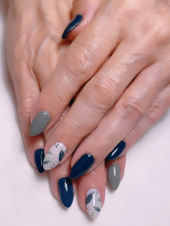 Embrace Neutrals with 35 Grey Nail Designs for 2024 41 Gray and Navy Accent Nails