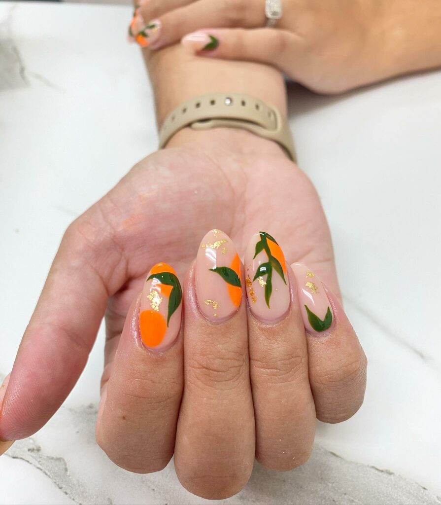 Get Peachy with 30 Peach Nail Designs for 2024 13 Leafy Tips