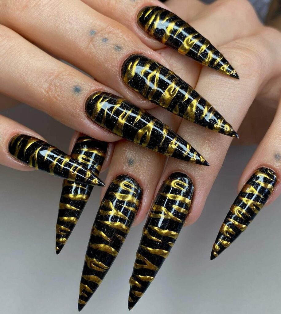 40 Latest Black Stiletto Nail Ideas To Try In 2024! 47 When Black Meets Gold