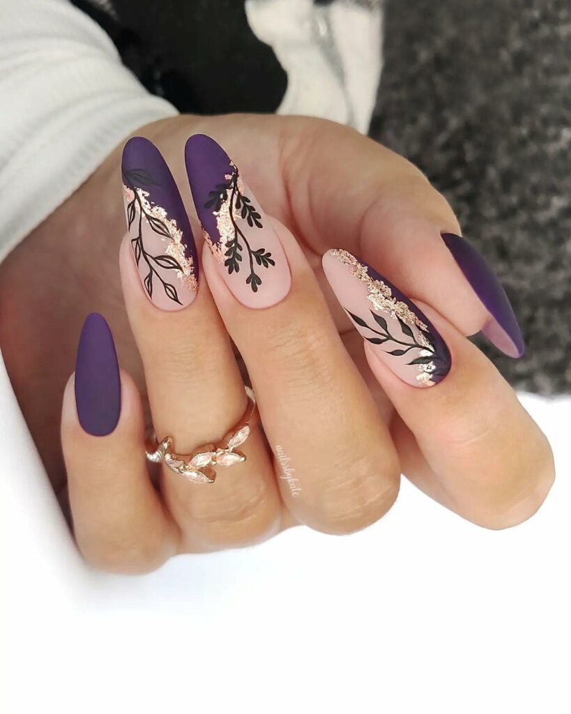 Sparkle with 35 Dark Purple Nails & Glitter in 2024 27 Feminine Flair With Almond And Florals
