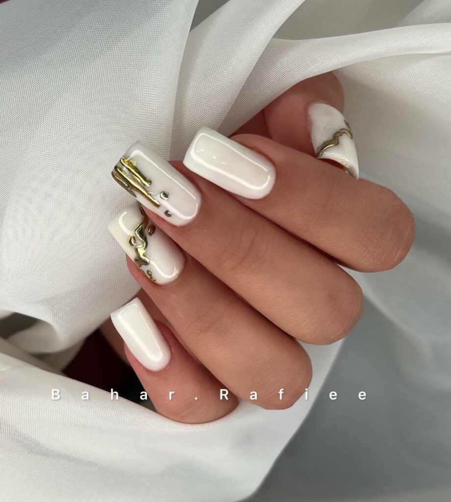 55 Latest Gold French Tip Nail Ideas To Try In 2024! 13 Abstract Gold French White Square Nails