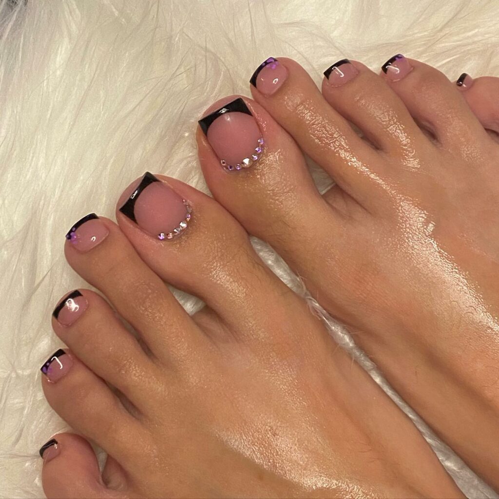 50 LATEST BLACK FRENCH PEDICURE IDEAS TO TRY IN 2024! 40 Black French Pedicure With A Couple Of Shiny Stones