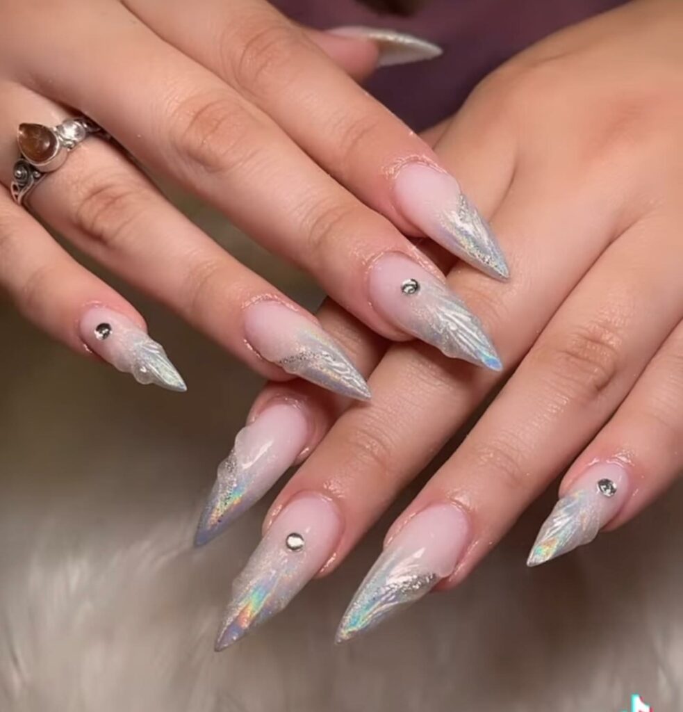 45 Latest Nails With Rhinestones Designs To Try In 2024! 39 Ombre Nails with Clear Rhinestone Accent