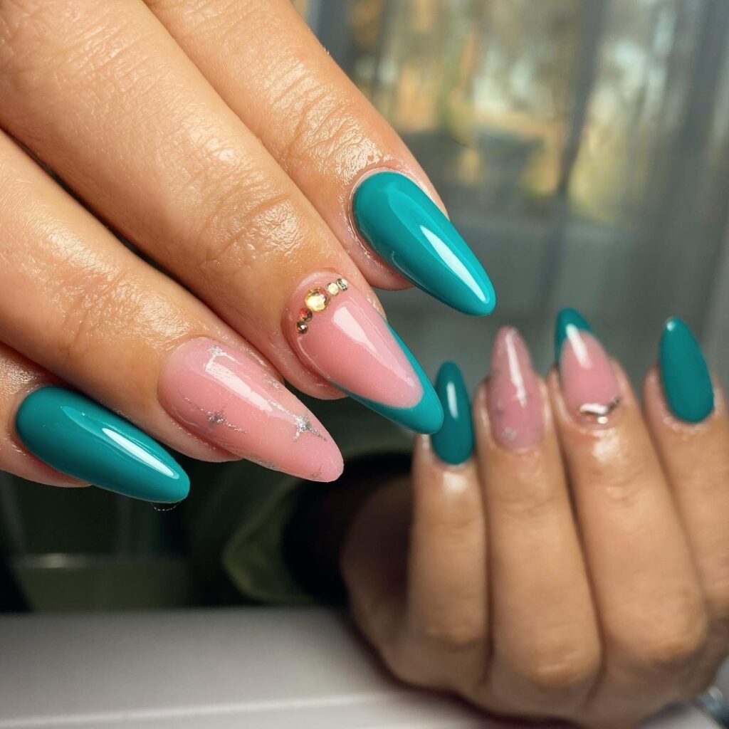 Dive into 60 Turquoise Nail Designs of 2024 32 Peachy Keen