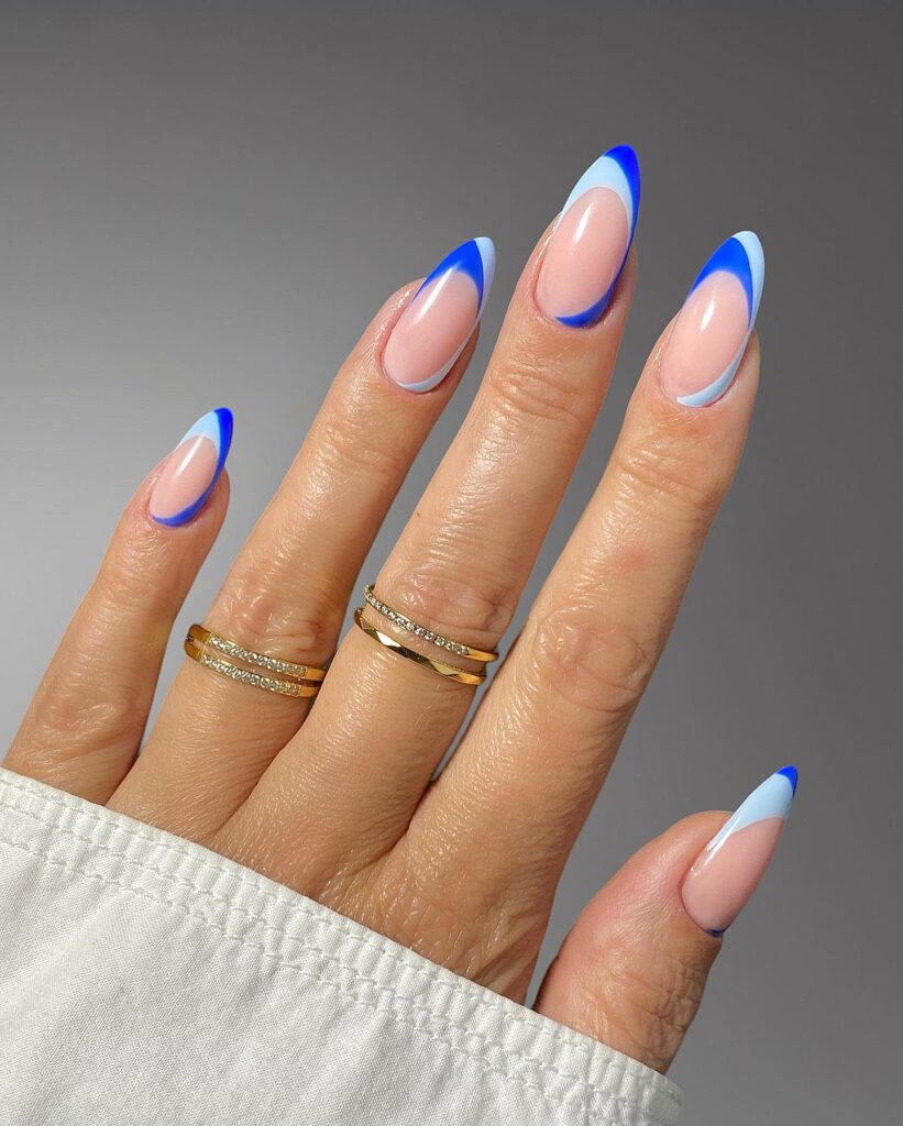 30 Blue French Tip Nail Ideas To Try In 2024! 16 White And Dark Blue Nails