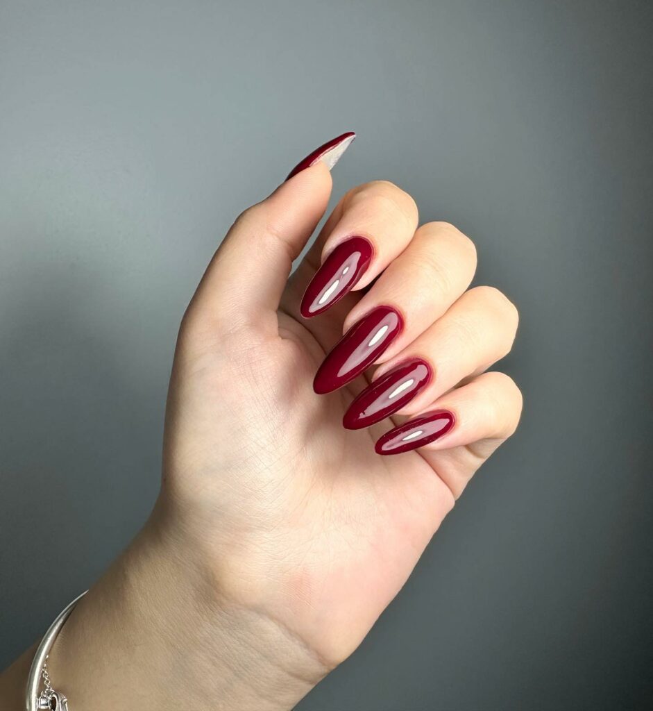 20 Latest Red Almond Nail Ideas To Try In 2024! 11 Dark Red Long Almond Nails