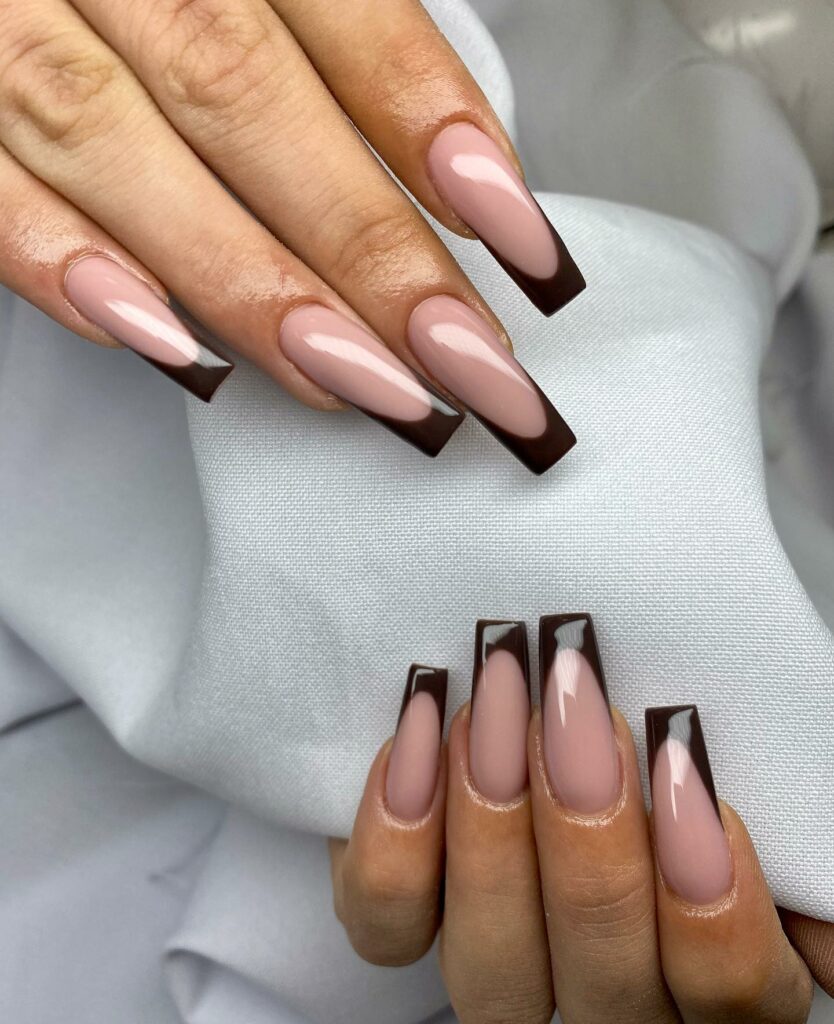 40 Latest Brown French Tip Nail Ideas To Try in 2024! 39 Brown French On Long Square Shape Nail