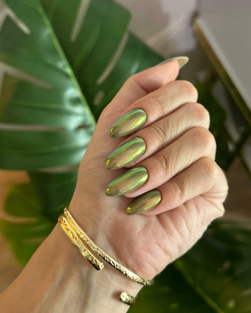 30 Latest Green Chrome Nail Ideas To Try in 2024! 25 Long Green Chrome Almond Nails