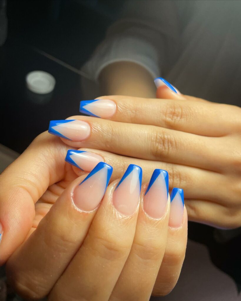 50 Latest V French Tip Coffin Nail Designs To Try In 2024! 45 Turn Heads In Electric Blue
