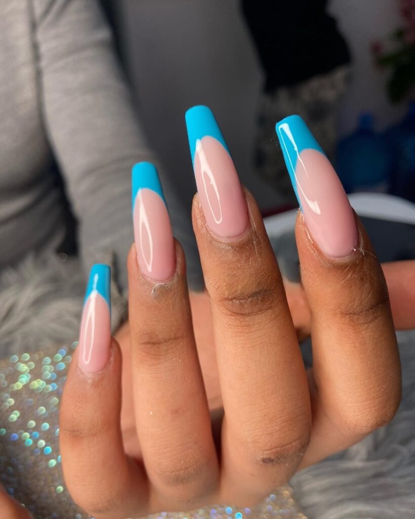 Try 50 Coffin French Tip Nail Designs in 2024 20 Dive Into Bold Blue