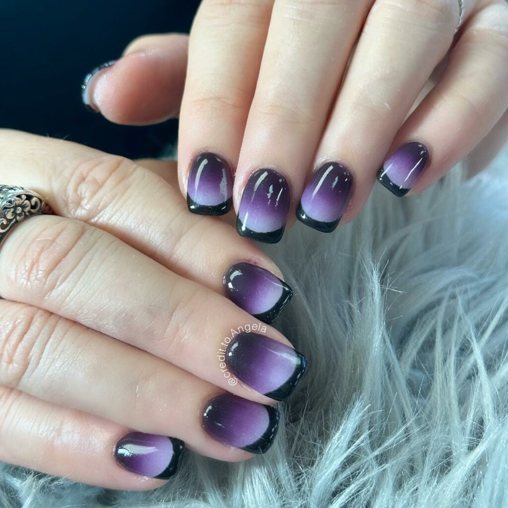 22 Latest Black And Purple Nail Ideas to Try in 2024! 27 Purple Ombre On Black French Nail