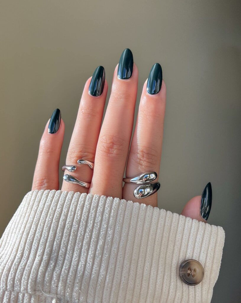 40 Latest Trendy Nail Ideas To Try In 2024! 31 Dark Green Almond Trendy Nails