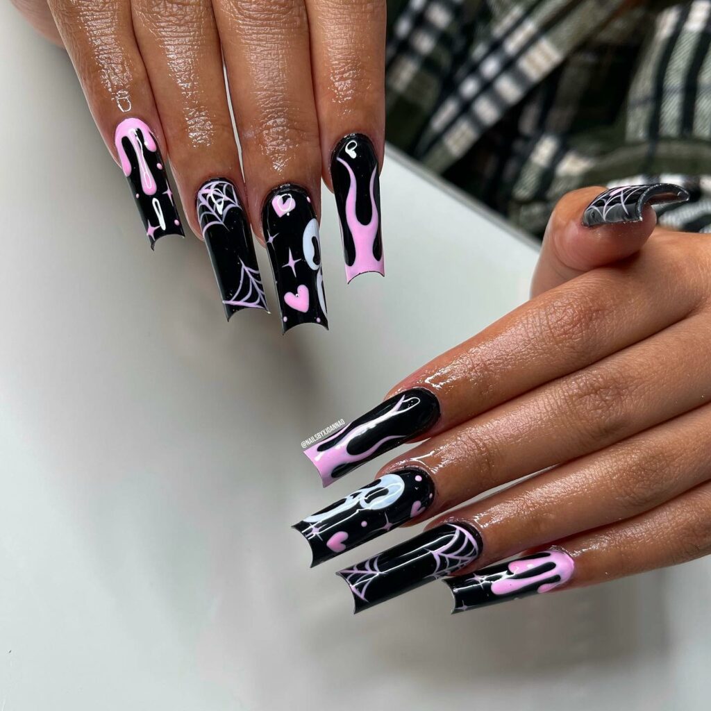 Indulge in 35 Black And Pink Nail Designs To Try in 2024 40 Pink Fire