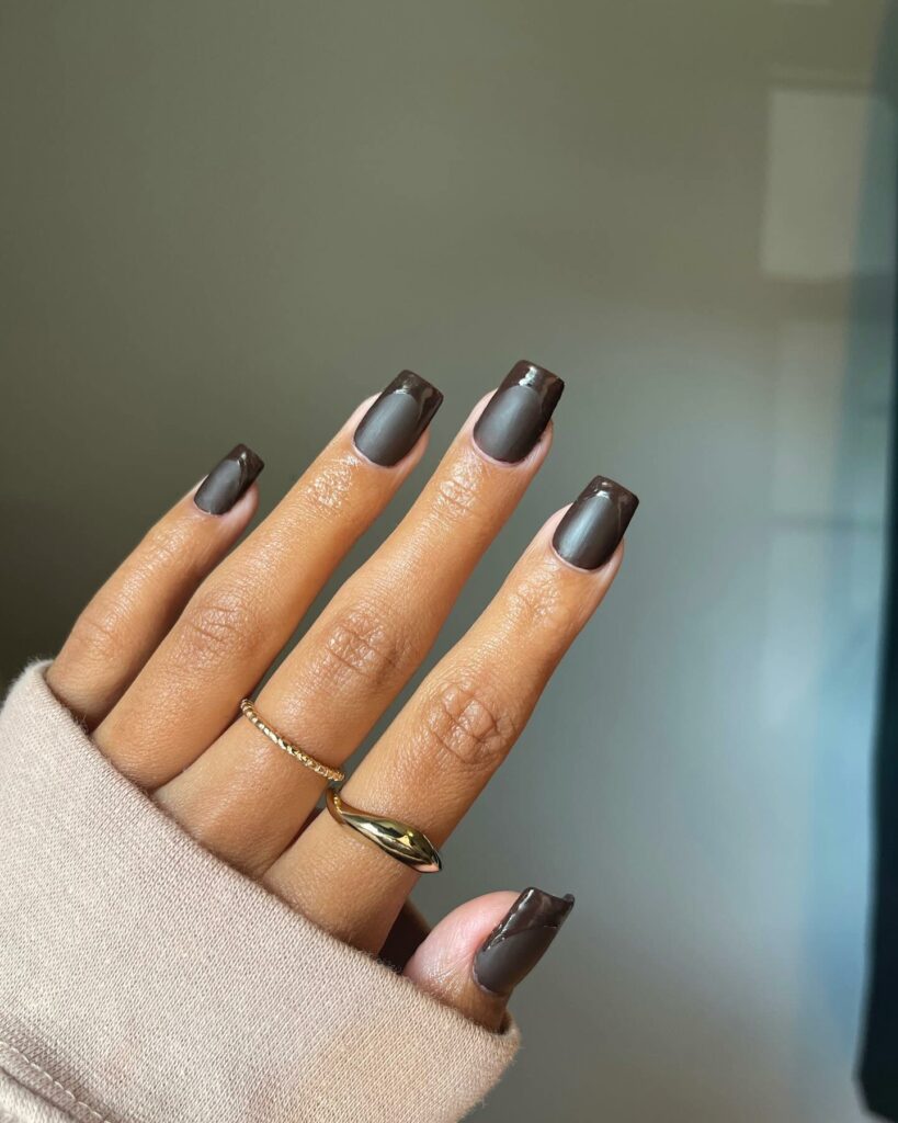 44 Latest Matte Brown Nail Ideas To Try In 2024! 35 Dark Brown Matte And Glossy French Square Nails