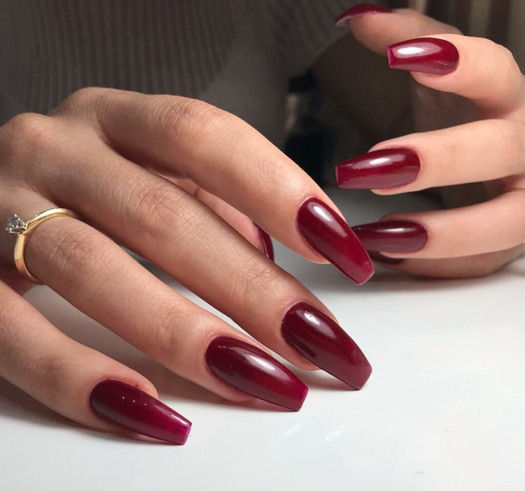 Go Bold with 40 Red Coffin Nail Designs in 2024 36 Dark Red Coffin Nail