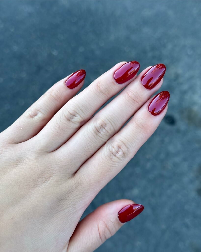 20 LATEST SHORT RED NAIL IDEAS TO TRY IN 2024! 16 Glossy Dark Red Short Nails