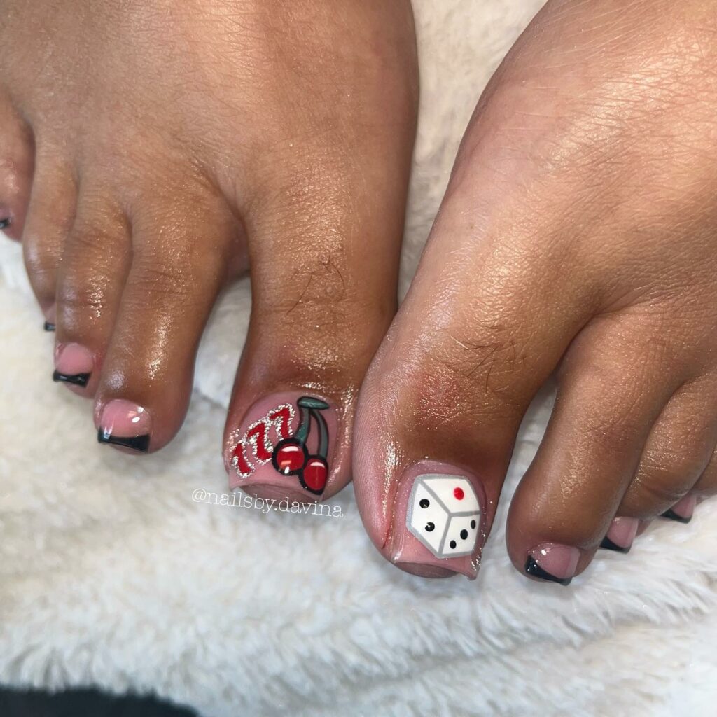 Feel Fruity with 25 Cherry Toenail Pedicure Ideas for 2024 17 Cherry And Dice Nail Art