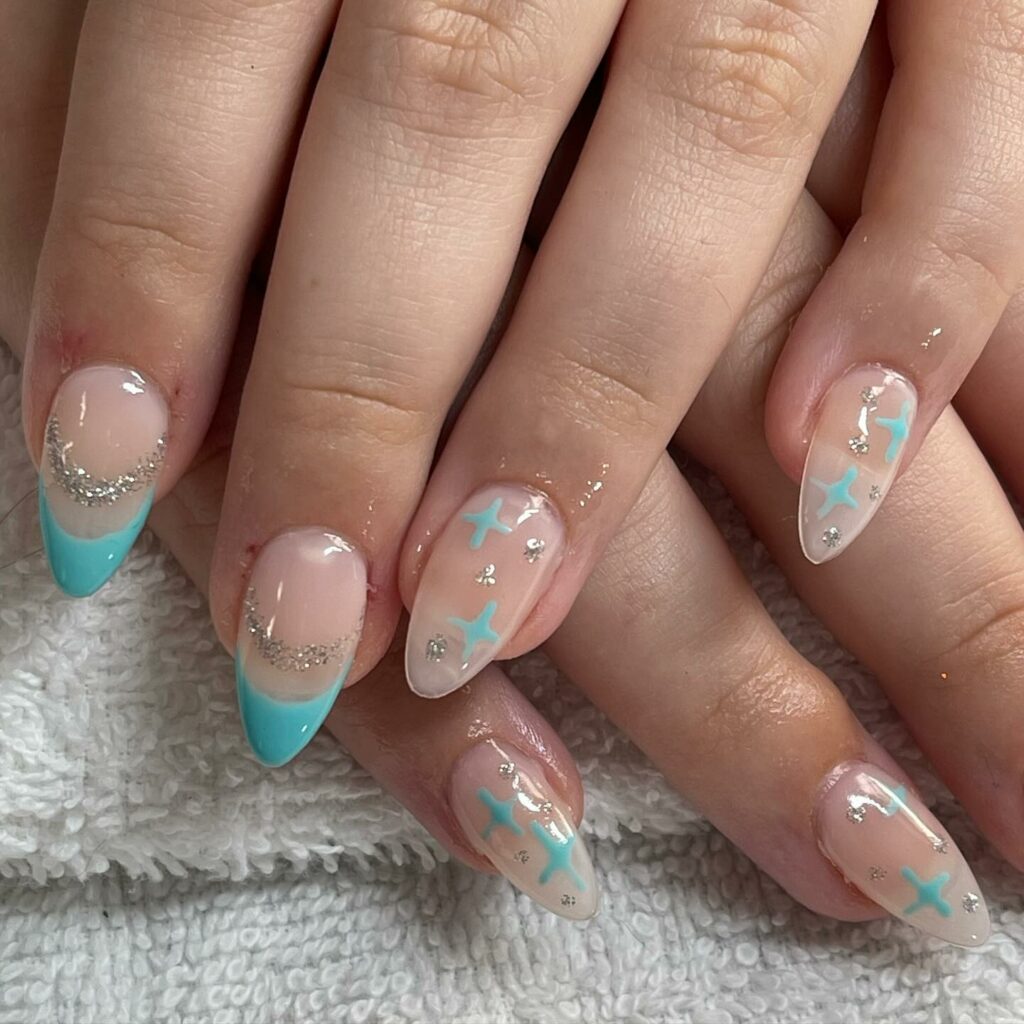 Dive into 60 Turquoise Nail Designs of 2024 73 Mani With Star-Like Designs