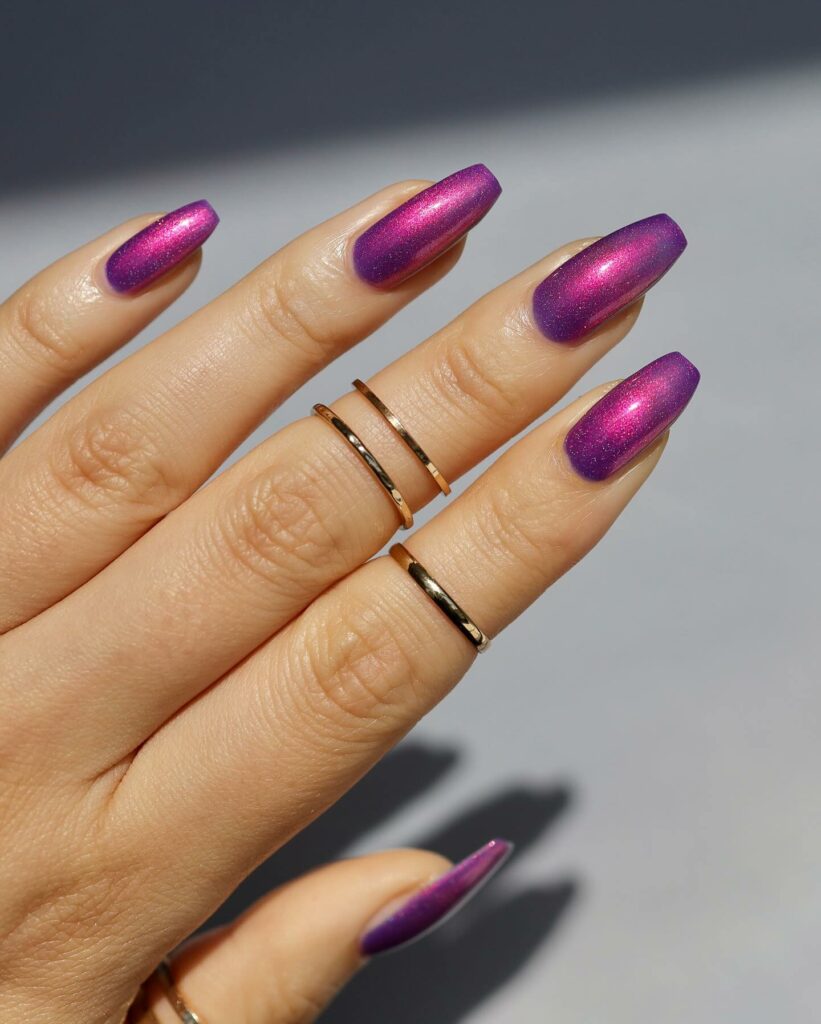 29 Latest Metallic Nail Designs To Try In 2024! 23 Purple Pink Metallic Nails