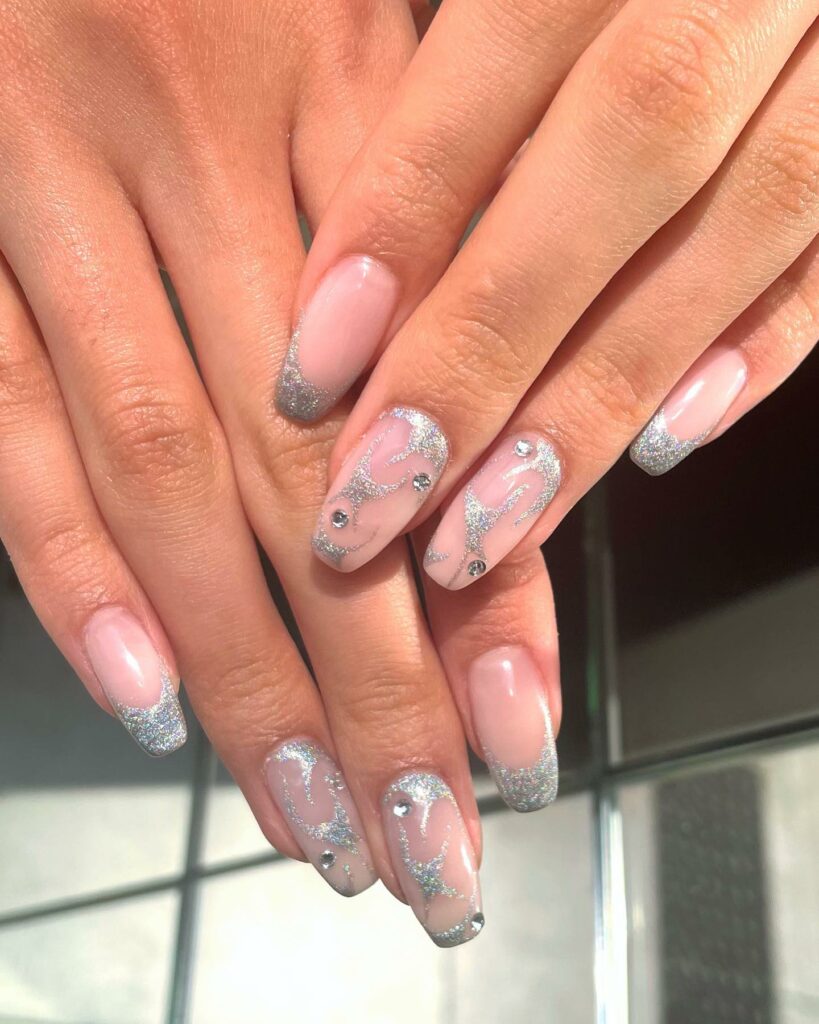 Check Out 30 Glitter French Tip Nail Designs of 2024 37 Silver Glitter Cuffs