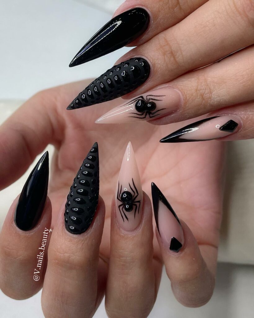 25 Latest Gothic Nail Ideas To Try In 2024! 34 Gothic Nails With Spider And V Tips Design