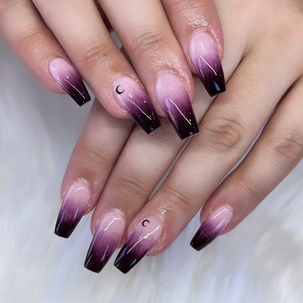 22 Latest Black And Purple Nail Ideas to Try in 2024! 41 Black And Purple Ombre With Tiny Moon