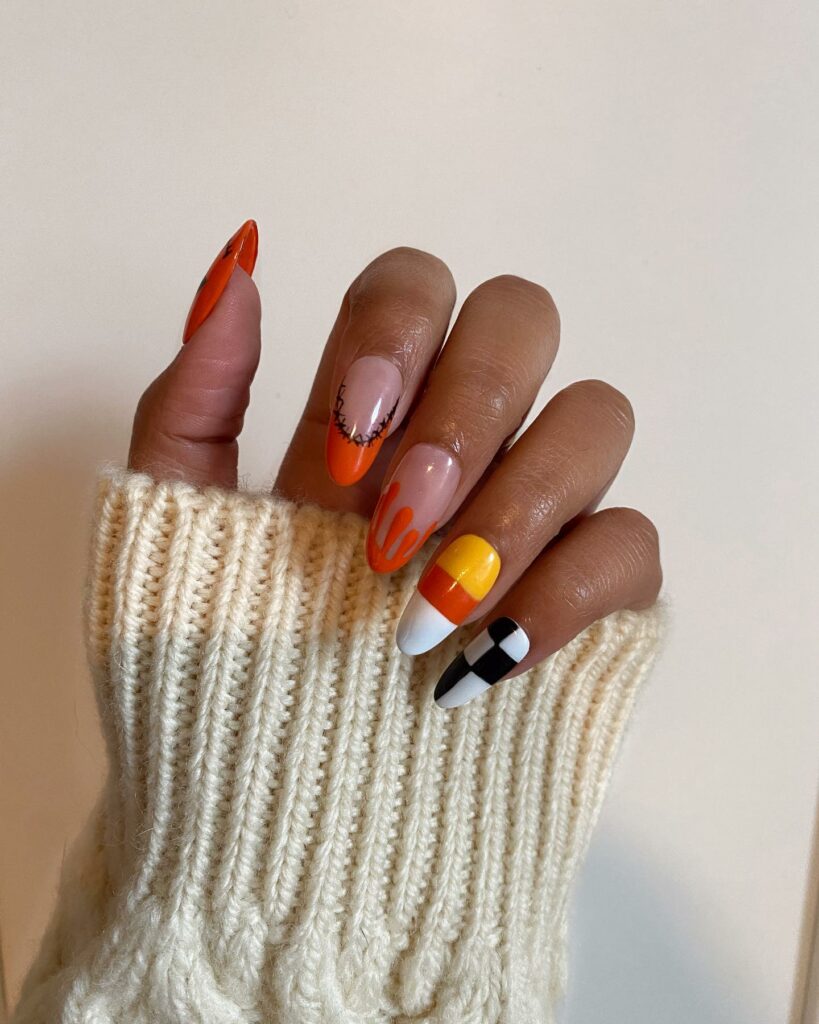 20 Latest Candy Corn Nail Design To Try In 2024! 23 Candy Corn Nails With Checkered And Drip Design