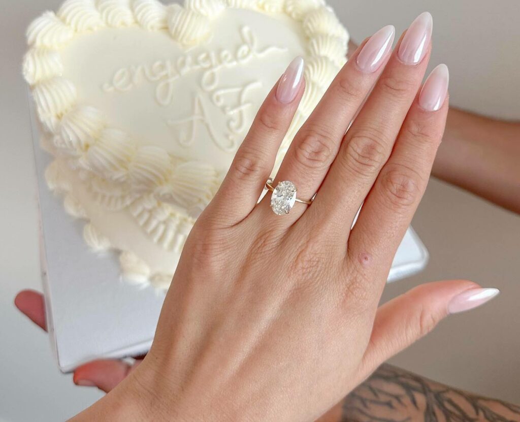 22 Latest Engagement Nail Designs To Try In 2024! 11 Glossy Almond Engagement Nail