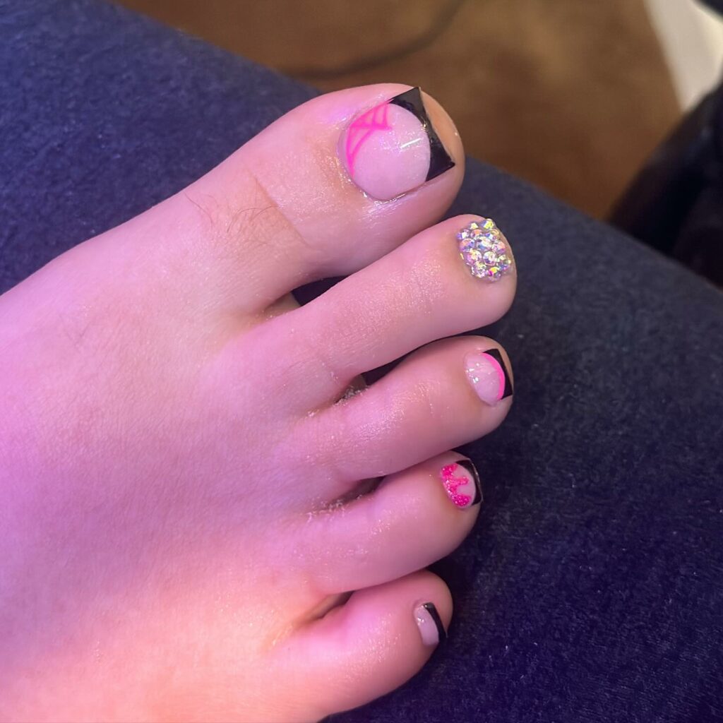 50 LATEST BLACK FRENCH PEDICURE IDEAS TO TRY IN 2024! 45 Black French Pedicure With Pink Spider Web
