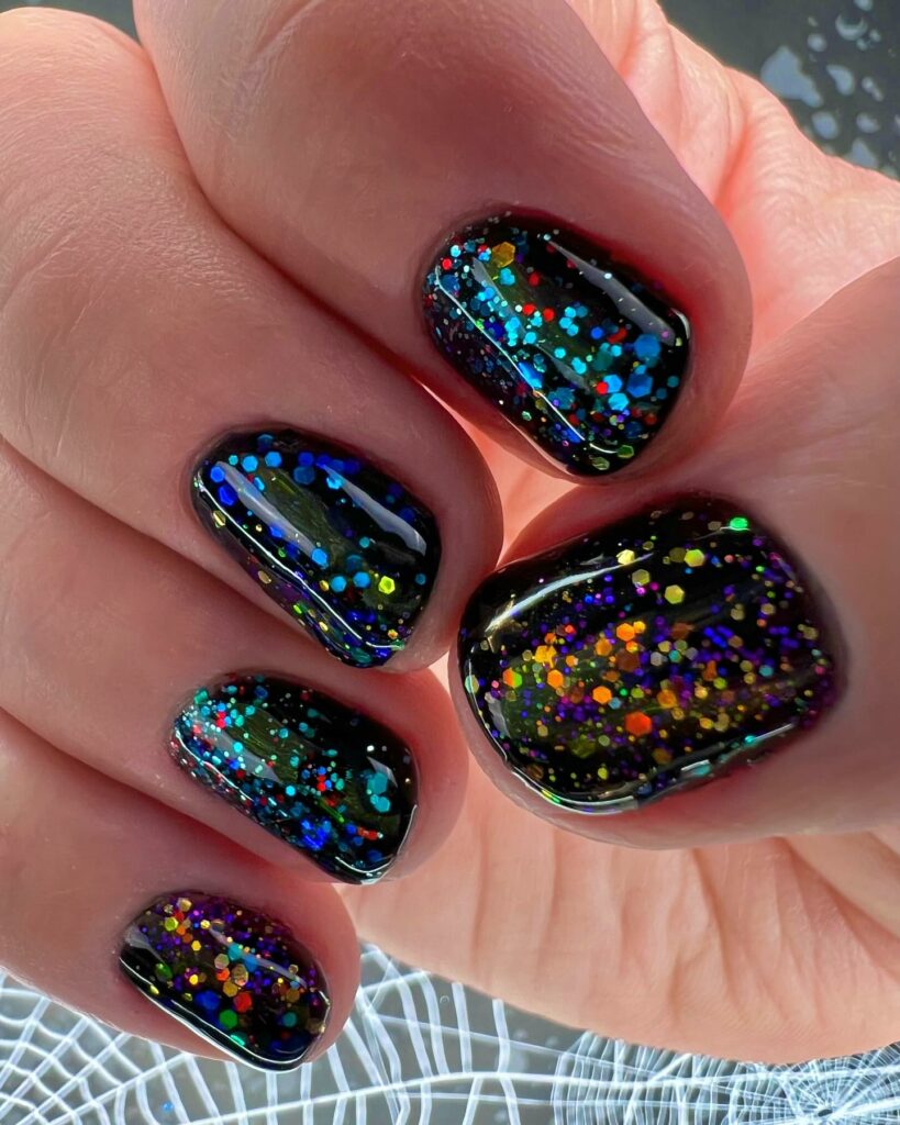 19 Latest Black Glitter Nail Designs To Try In 2024! 23 Holographic Dreams