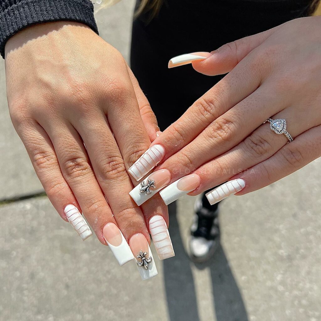 20 Latest Croc Nail Ideas To Try In 2024! 10 White Croc Square French Nails