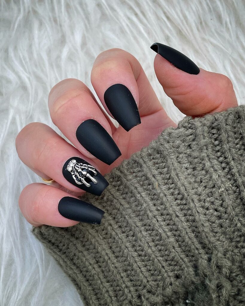 Express Yourself with 30 Emo Nail Designs in 2024 27 Black Coffin Emo Nails With Skeleton Design