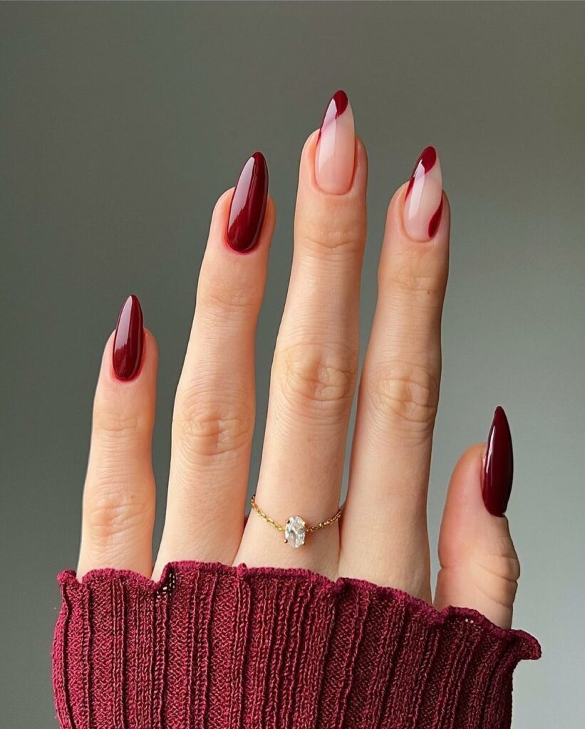20 Latest Red Almond Nail Ideas To Try In 2024! 13 Dark Red French Nails