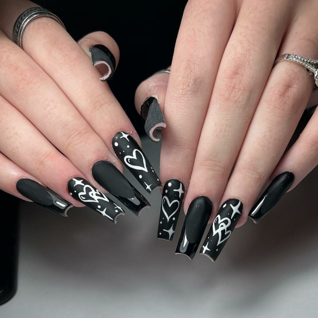 25 Latest Gothic Nail Ideas To Try In 2024! 27 Black Coffin Gothic Nails With Hearts