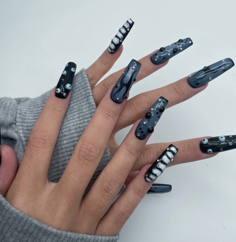 25 Latest Gothic Nail Ideas To Try In 2024! 16 Gothic Coffin Nails With 3D Dots Design