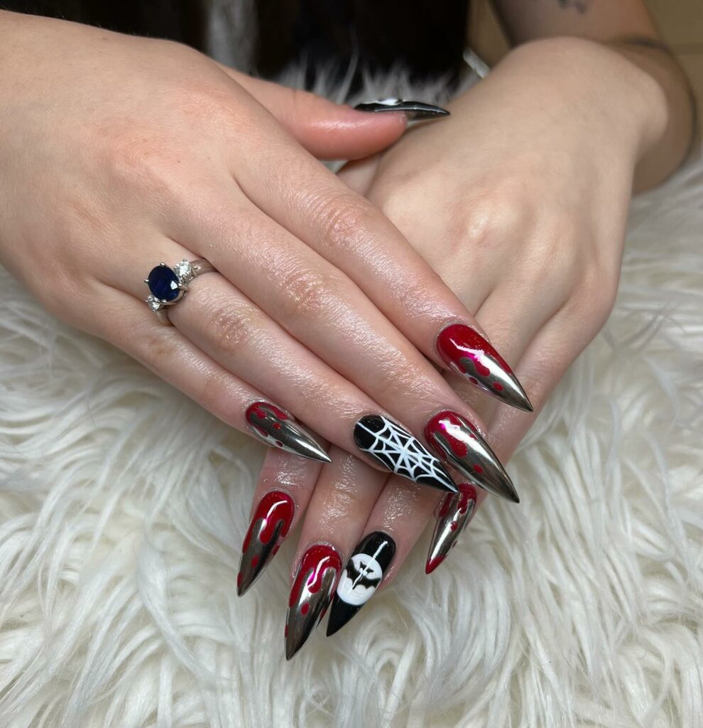 25 Latest Gothic Nail Ideas To Try In 2024! 33 Gothic Nails With Spider Web And Drip Design
