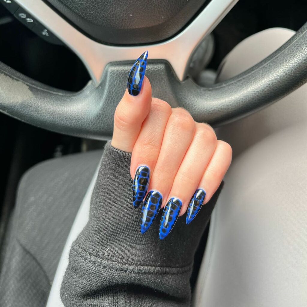 20 Latest Croc Nail Ideas To Try In 2024! 21 Blue And Black Croc Stiletto Nails