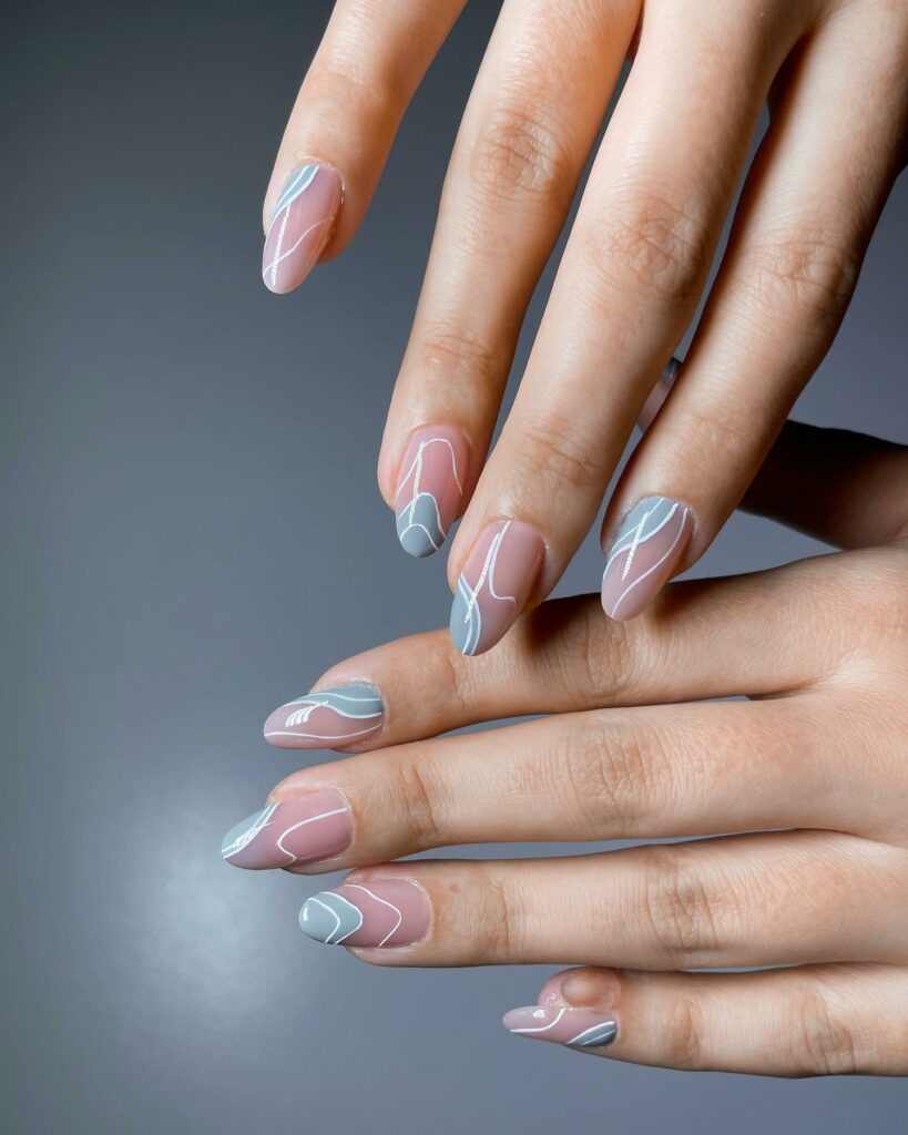 25 Latest White Swirl Nail Ideas In 2024! 34 Thin White Swirl On Matte Pink Nails