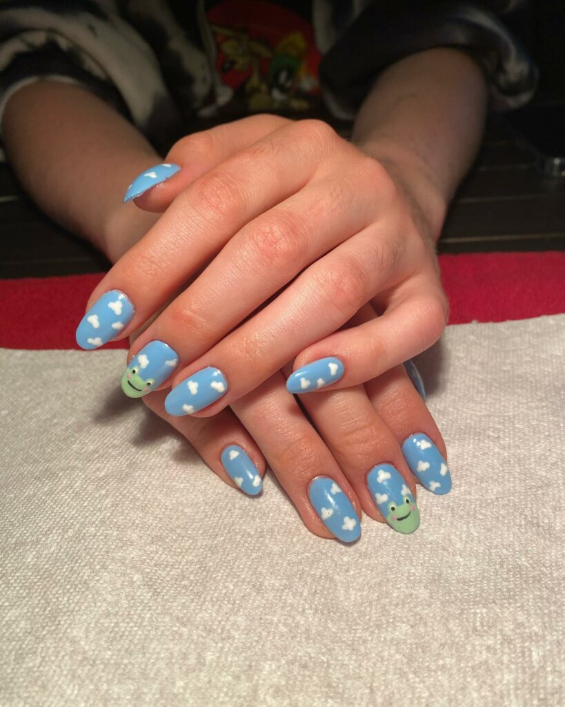 Hop into Fun with 20 Frog Nail Designs in 2024 29 Blue Frog Nails With Clouds