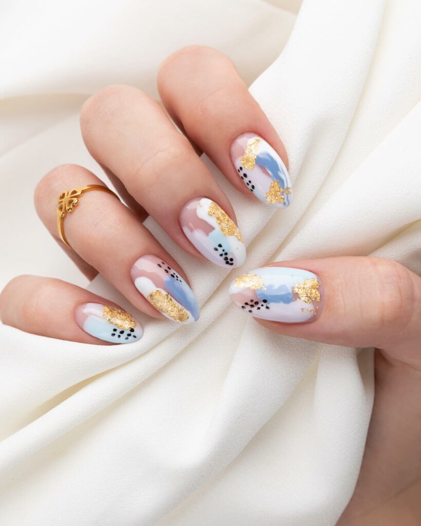 30 Latest White And Gold Nail Ideas To Try In 2024! 36 White Nails With Gold Glitters And Black Dots