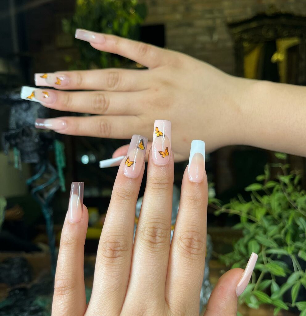 Try 50 Coffin French Tip Nail Designs in 2024 45 Flirty Butterflies On French Tips