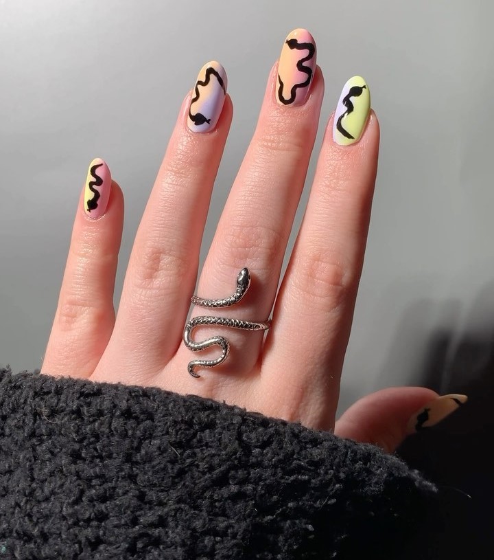 30 Latest Snake Nail Designs To Try In 2024! 20 Colorful Ombre Almond Nails With Snakes Design