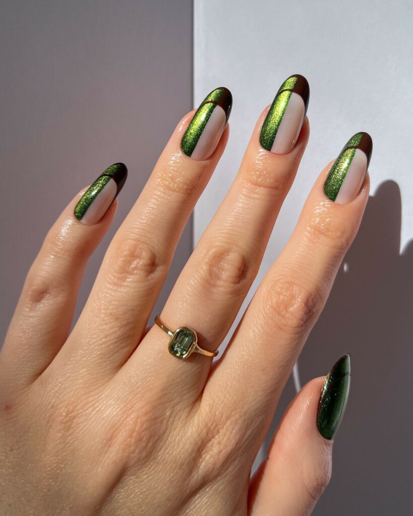 Get Edgy with 30 Green And Black Nail Designs in 2024 23 Half Shaded Green And Black Nails