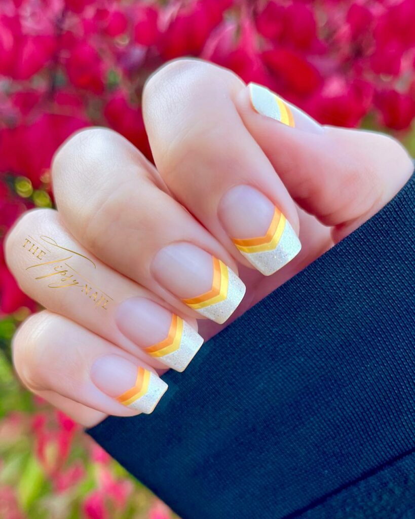 20 Latest Candy Corn Nail Design To Try In 2024! 17 Square V French Candy Corn Nails