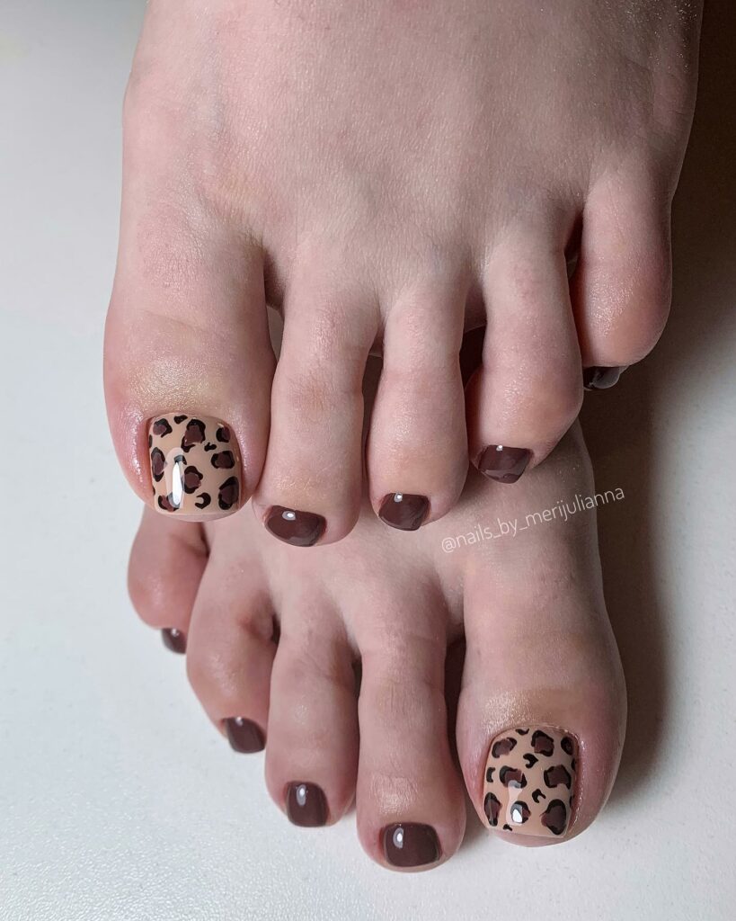 20 Latest Brown Pedicure Designs To Try In 2024! 22 Brown Pedicure With Animal Pattern Design