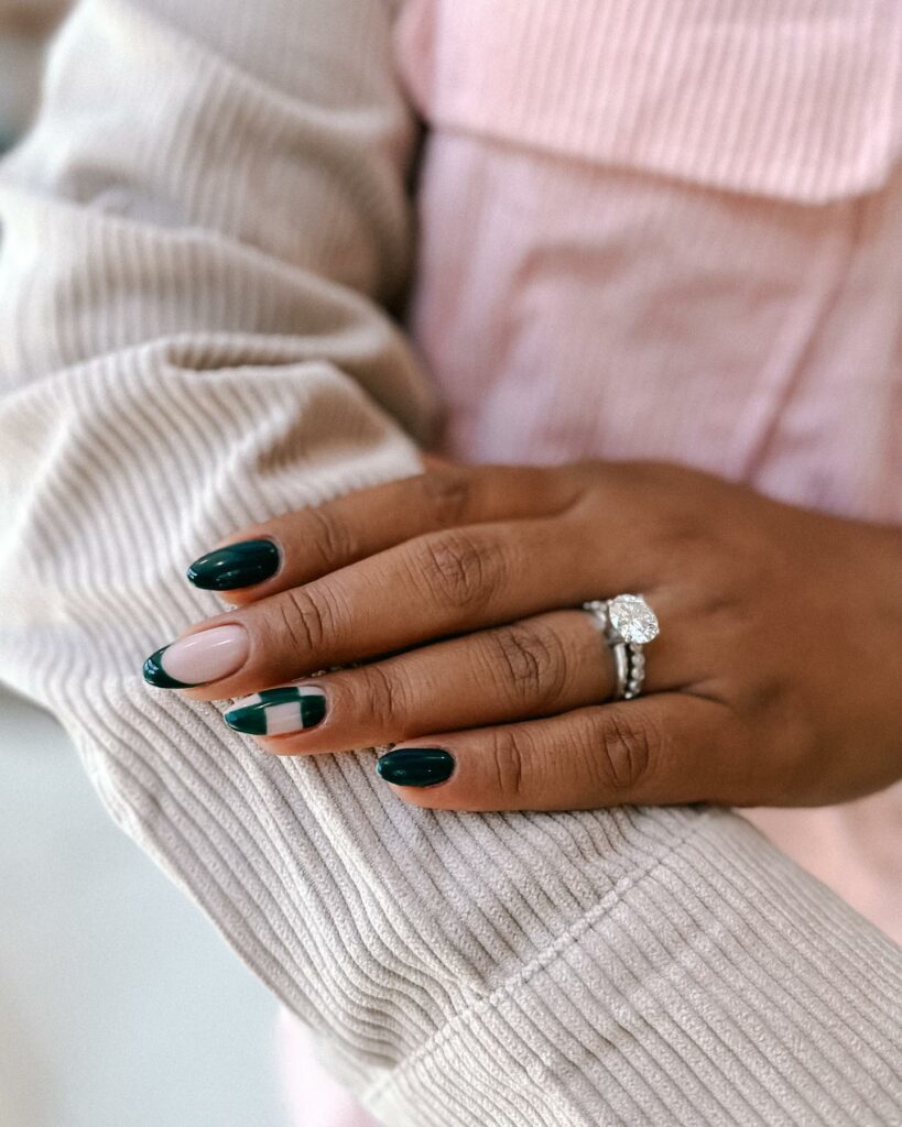 22 Latest Engagement Nail Designs To Try In 2024! 16 Metallic Green Engagement Nail