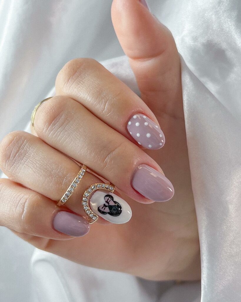 Embrace Childhood with 30 Minnie Mouse Nail Designs in 2024 37 Minnie Mouse Small Grey Nails