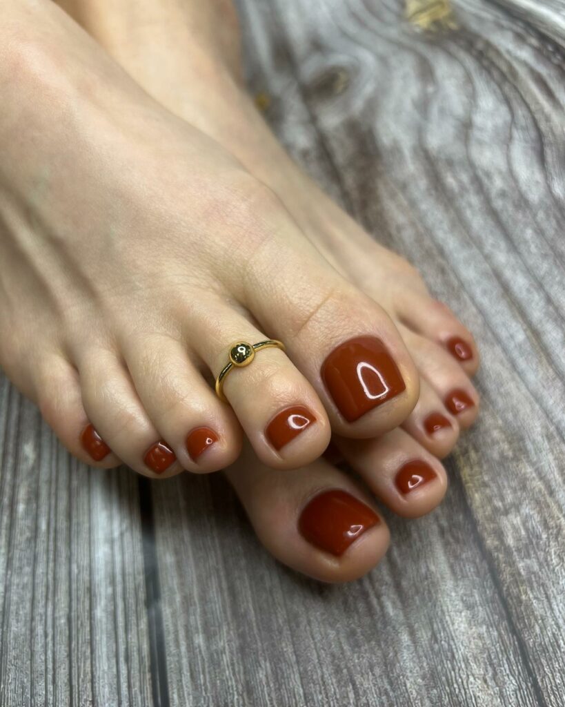 20 Latest Brown Pedicure Designs To Try In 2024! 23 Glossy Brown Pedicure