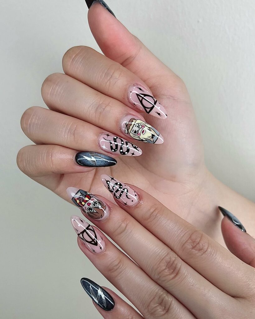 33 Latest Harry Potter Nail Ideas To Try In 2024! 20 Harry And Professor Albus Cartoon Nails Design