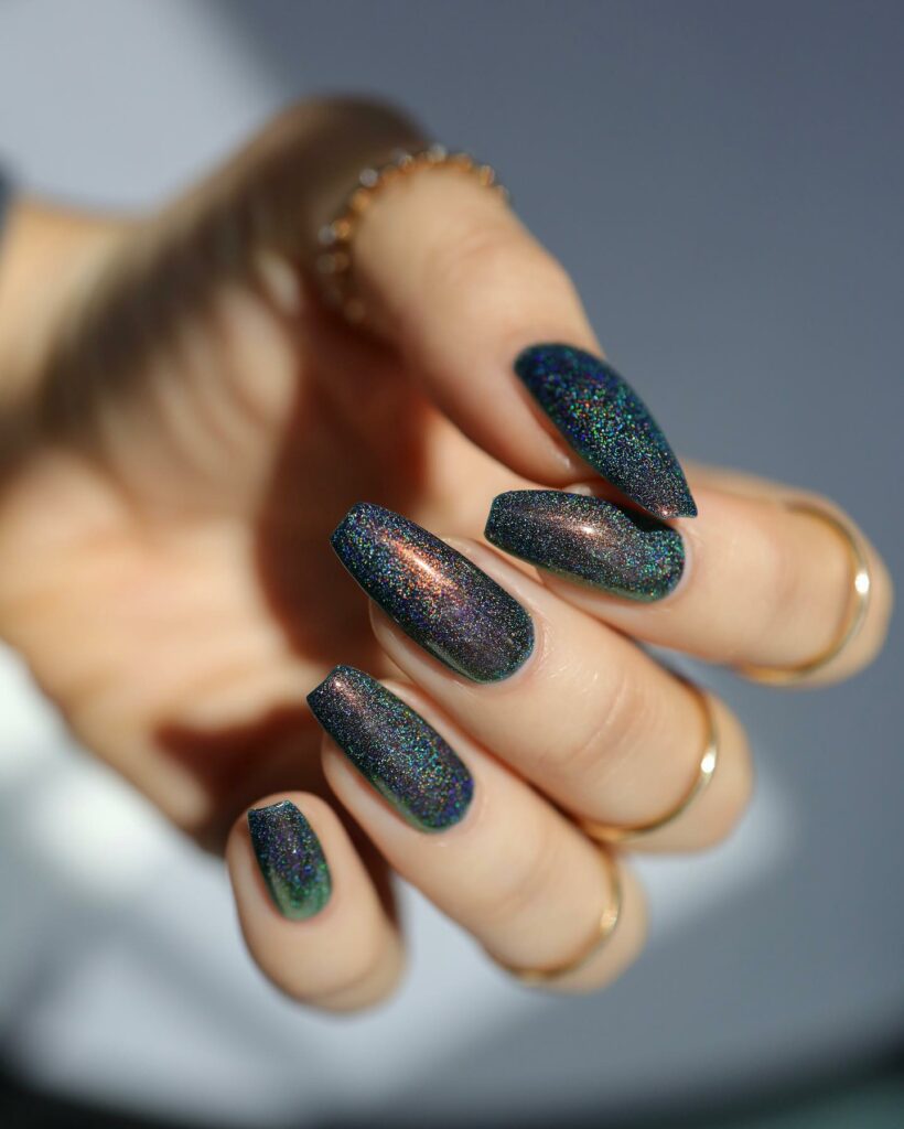 19 Latest Black Glitter Nail Designs To Try In 2024! 27 Black Coffin Nails With Colorful Glitter